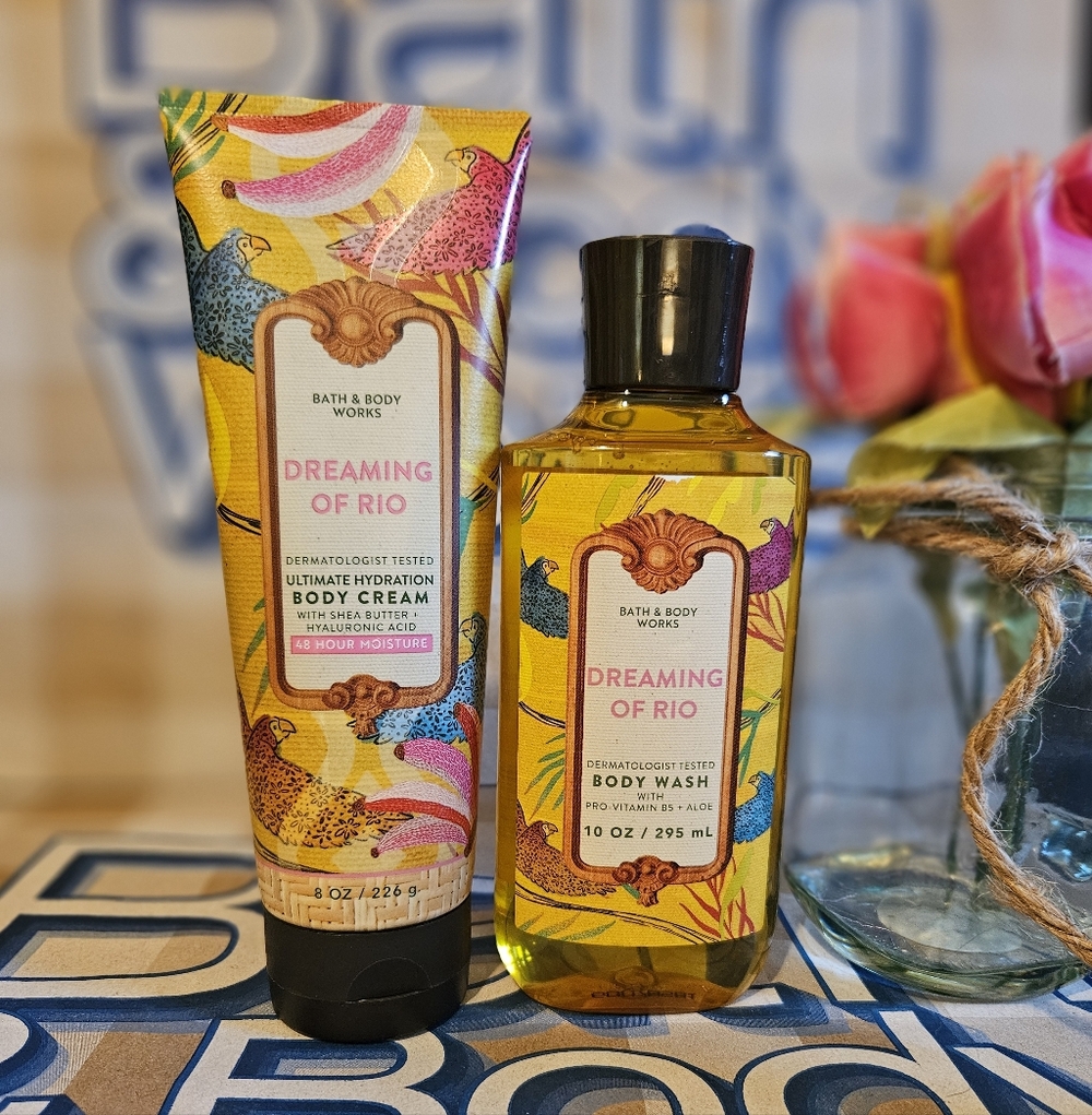 NWT Bath & Body Works Dreaming of Rio Bodycare Trio - Yellow and Pink